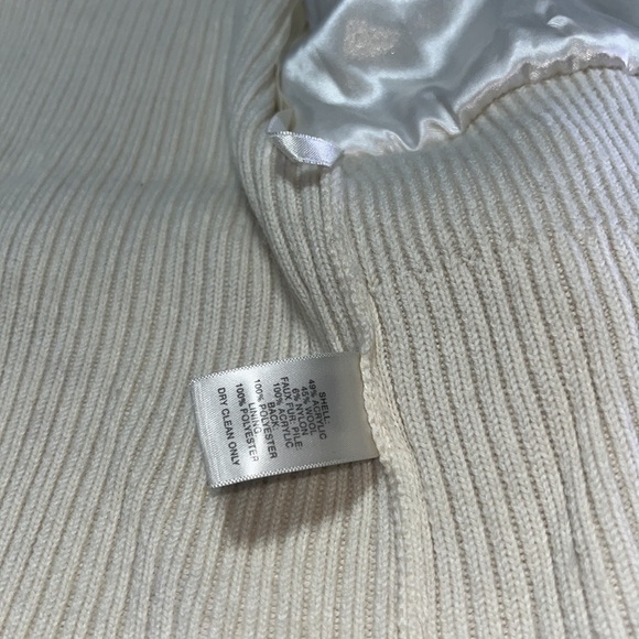 White House Black Market Ivory Belted Faux Fur Wool Sweater Jacket Full Zip XS - Picture 9 of 9